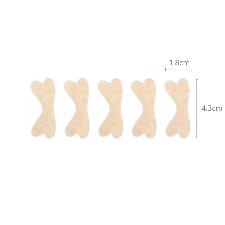 Fem beige tape-stykker til nedgroede negle med mål 1,8 x 4,3 cm