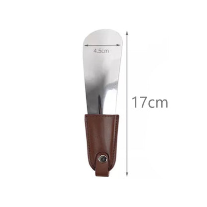 Skohorn i rustfrit stål med brunt kunstlæderhåndtag, 17 cm