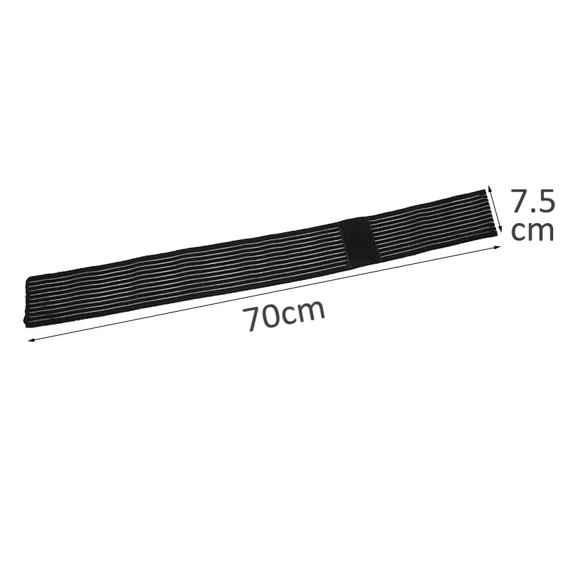 Sort elastisk ankelstøttebånd med mål 70 cm og 7,5 cm