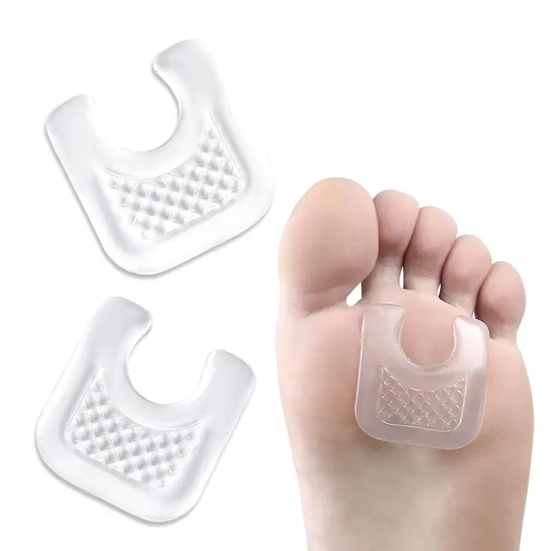 Gennemsigtige gel-fodbeskyttere med U-form, vist under forfoden