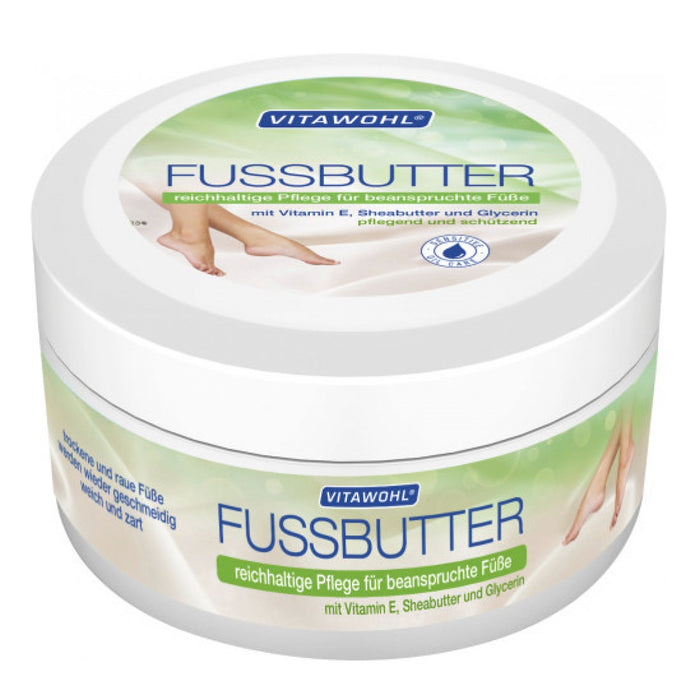 Vitawohl Fussbutter fodcreme i hvid krukke med grøn etiket