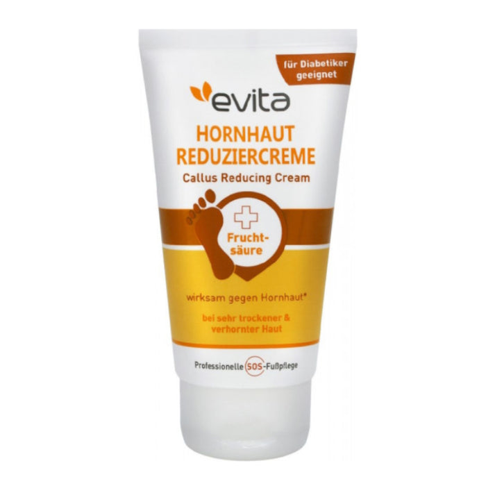Evita Hornhaut Reduciercreme fodcreme i hvid tube med orange etiket