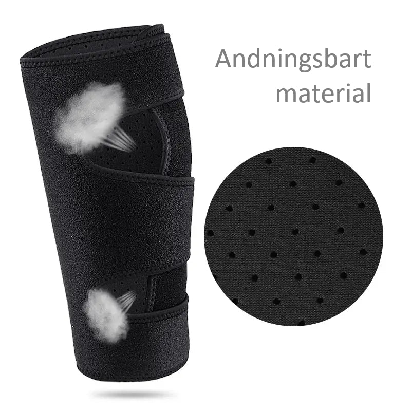 Sort justerbar lægstøtte med stropper og åndbart perforeret materiale