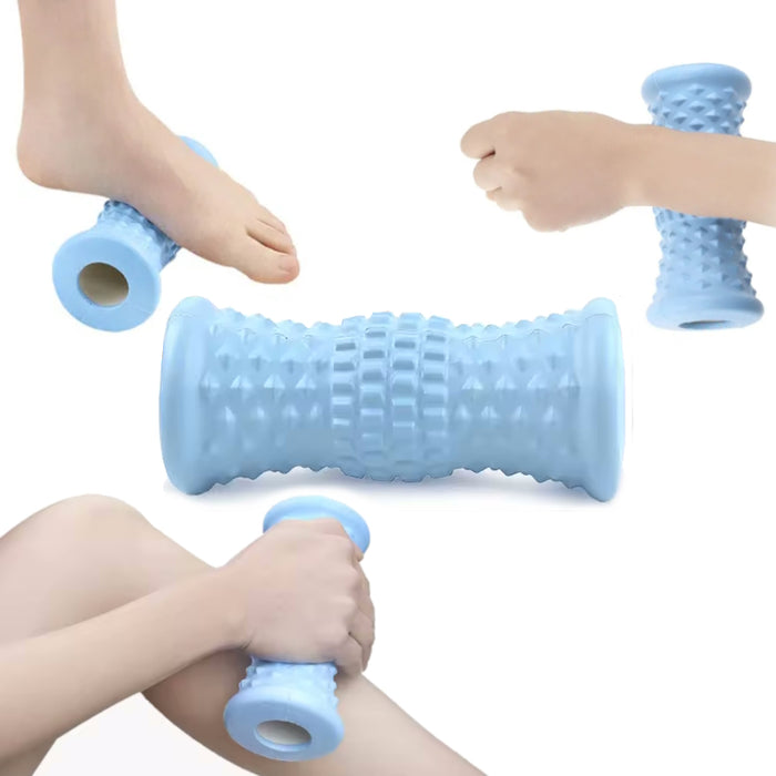 Lyseblå massagerulle med tekstureret overflade til fod, hånd og ben