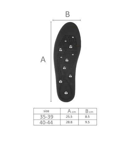 Sort helsål med sølvfarvede magneter og størrelsesdiagram