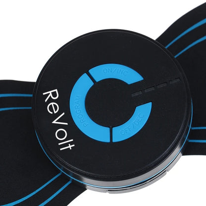 Revolt fotmassageapparat med sort og blå rund betjeningsenhed