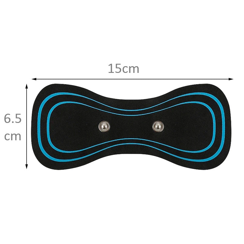 Sort EMS-elektrodeplaster med blå linjer og målene 15 x 6,5 cm